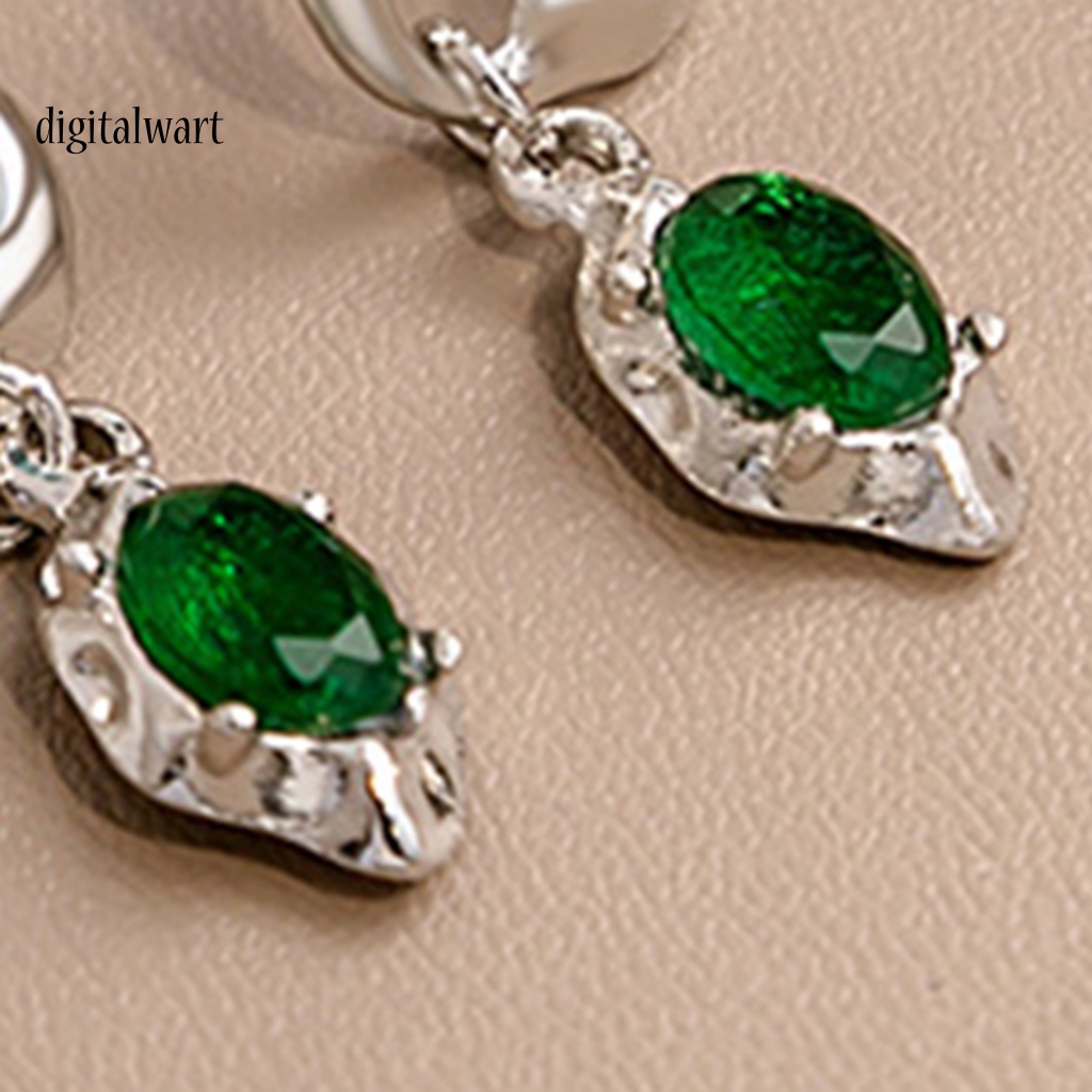 Kỹ Thuật Số| 1 Đôi Bông Tai Hình Trái Tim Đính Đá Pha Lê Xanh Lá Phong Cách Retro