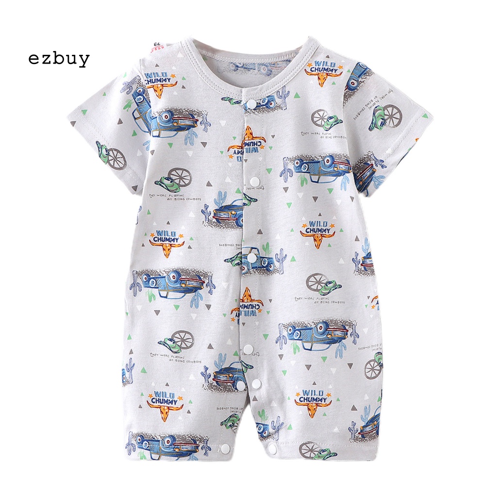 [EY] Bộ Áo Liền Quần Ngắn Tay Cài Khuy Mềm Mại Trung Tính Thời Trang Mùa Hè Cho Bé Sơ Sinh