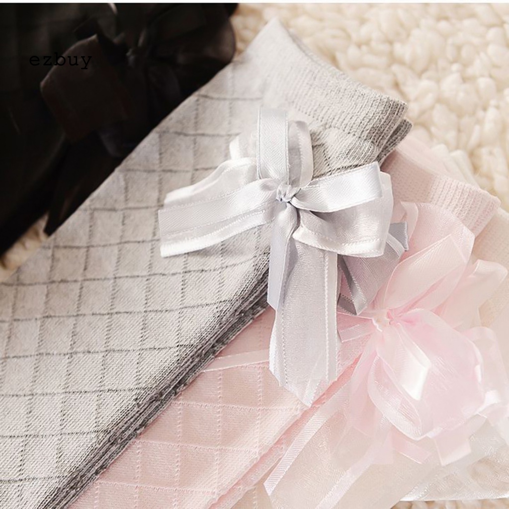 Vớ Cotton Cao Qua Gối Màu Trơn Trang Trí Nơ Xinh Xắn Thời Trang Mùa Xuân