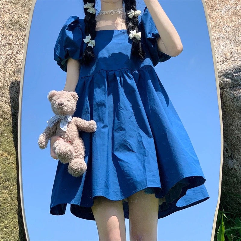 Set Áo Cổ Vuông Tay Phồng Phối Chân Váy Thời Trang Hàn Quốc Xinh Xắn Cho Nữ