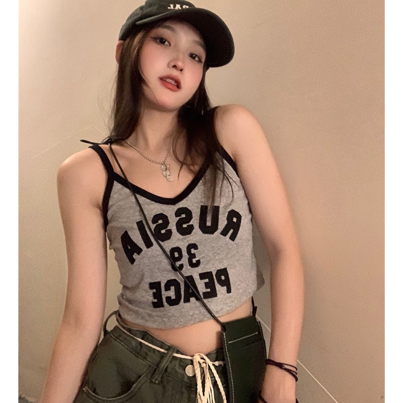 Áo Hai Dây Thêu Chữ Thời Trang Cho Nữ