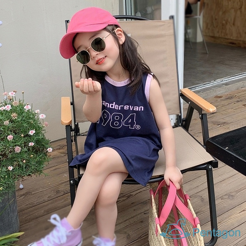 Đầm Thun Không Tay Cổ Tròn In Chữ Thời Trang Mùa Hè Dành Cho Bé Gái