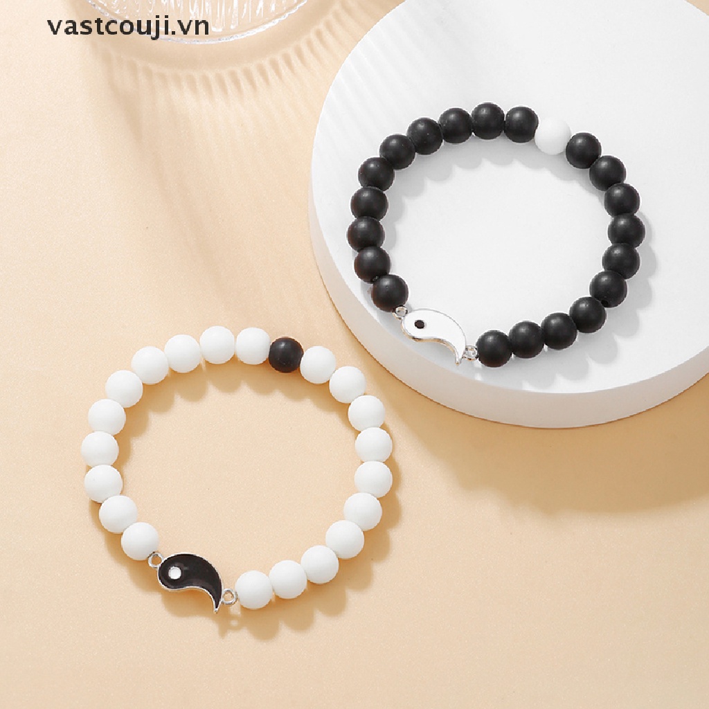 Vòng Tay Chuỗi Hạt Phối Màu Trắng Đen Phong Cách Tai Chi Thời Trang Âu Mỹ Cho Cặp Đôi
