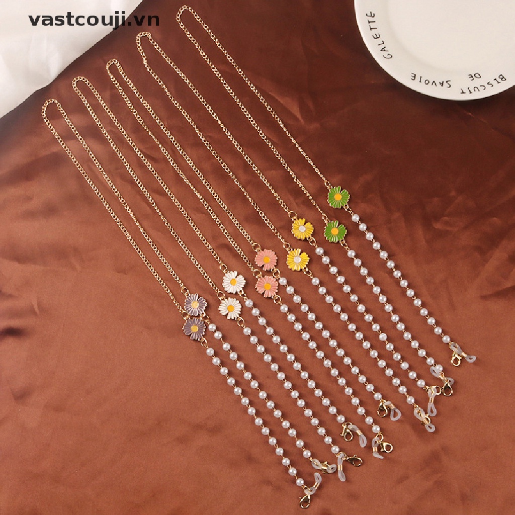 Dây Đeo Mắt Kính Đính Hạt Ngọc Trai Hình Hoa Cúc Xinh Xắn Đa Năng