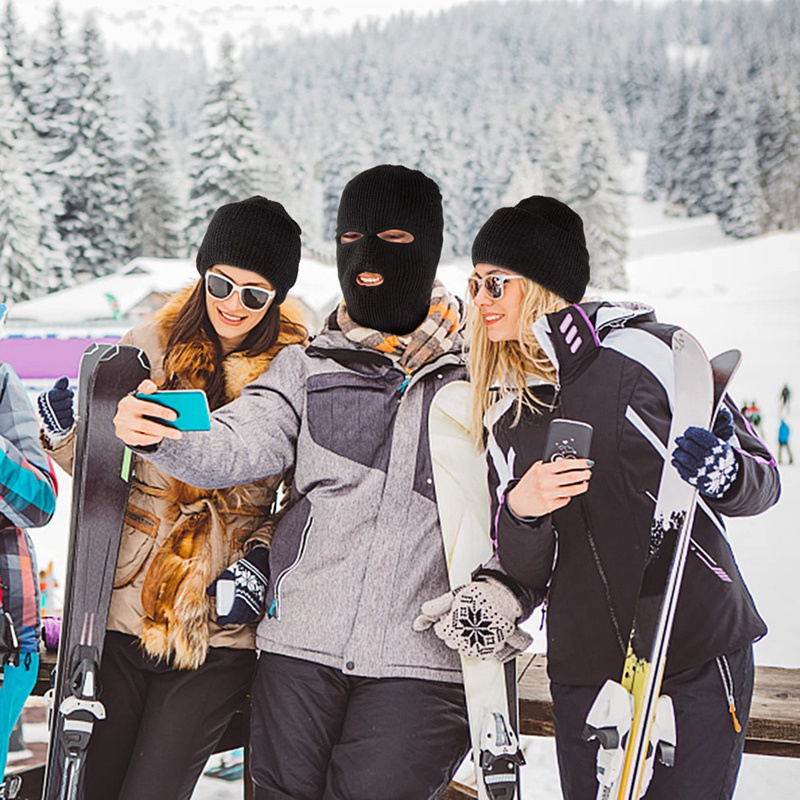 Set 2 Khẩu Trang 3 Lỗ Dệt Kim Che Phủ Toàn Diện Giữ Nhiệt Cho Hoạt Động Thể Thao Ngoài Trời Màu Đen