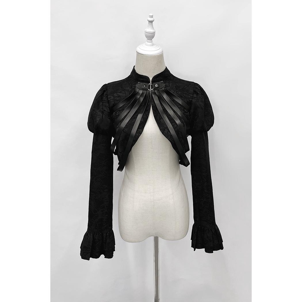 Áo Khoác Da pu Tay Phồng Ngắn Họa Tiết Trái Tim Phong Cách Gothic Lolita