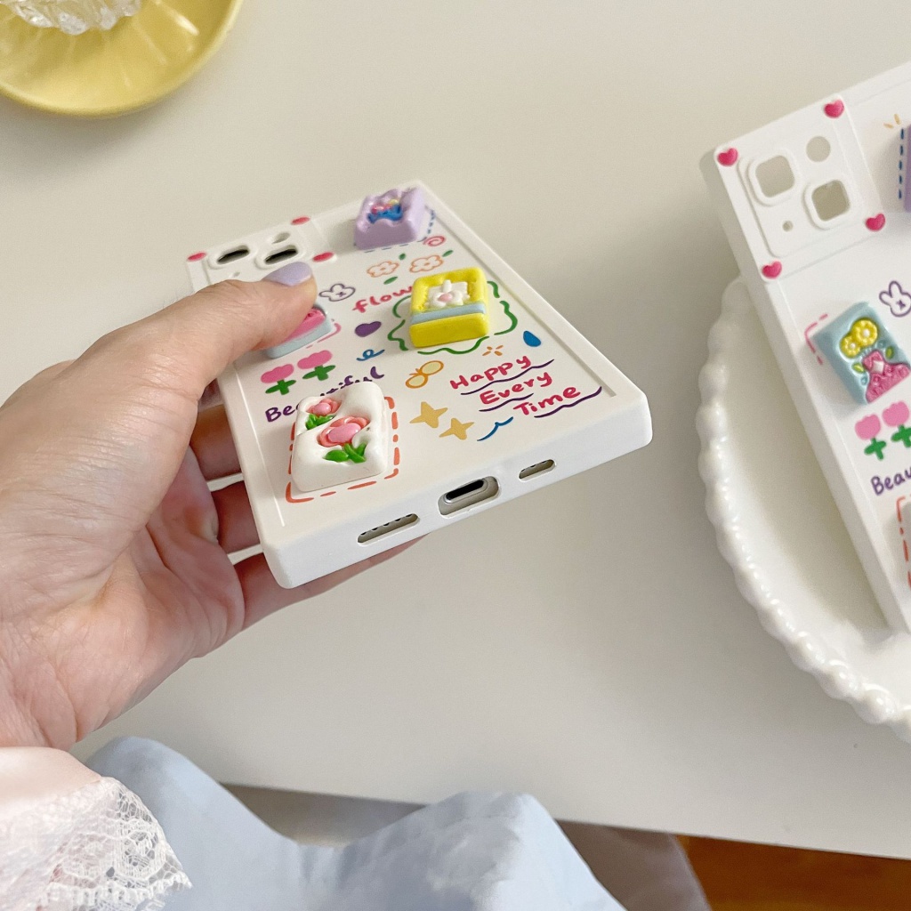Ốp Điện Thoại Dẻo Hình Vuông / Bông Hoa Xinh Xắn Cho Iphone14pro Max Apple 13 Phone Case 11 / 12