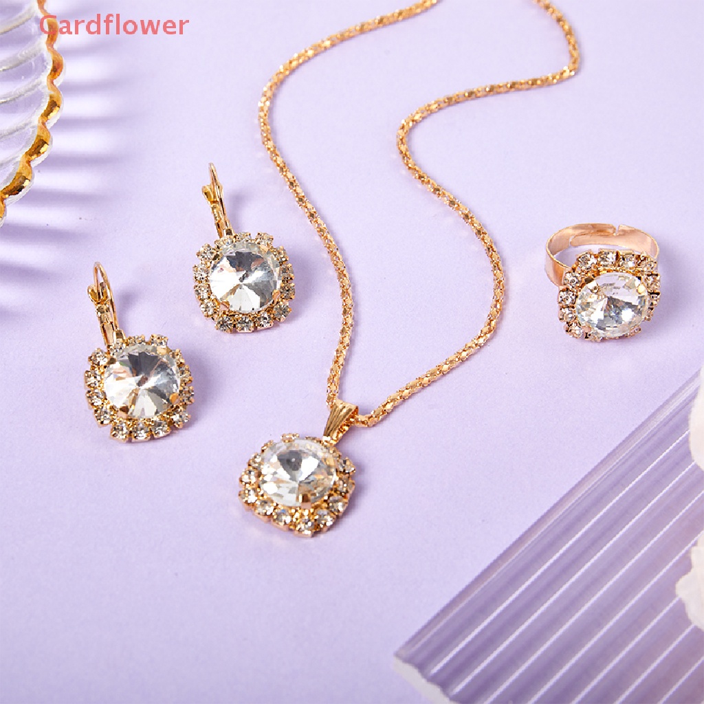 1 Bộ Trang Sức Gồm Vòng cổ + Nhẫn + Bông Tai Pha Lê Tròn Nhiều Màu Phong Cách Hàn Quốc Thời Trang Cho Nữ