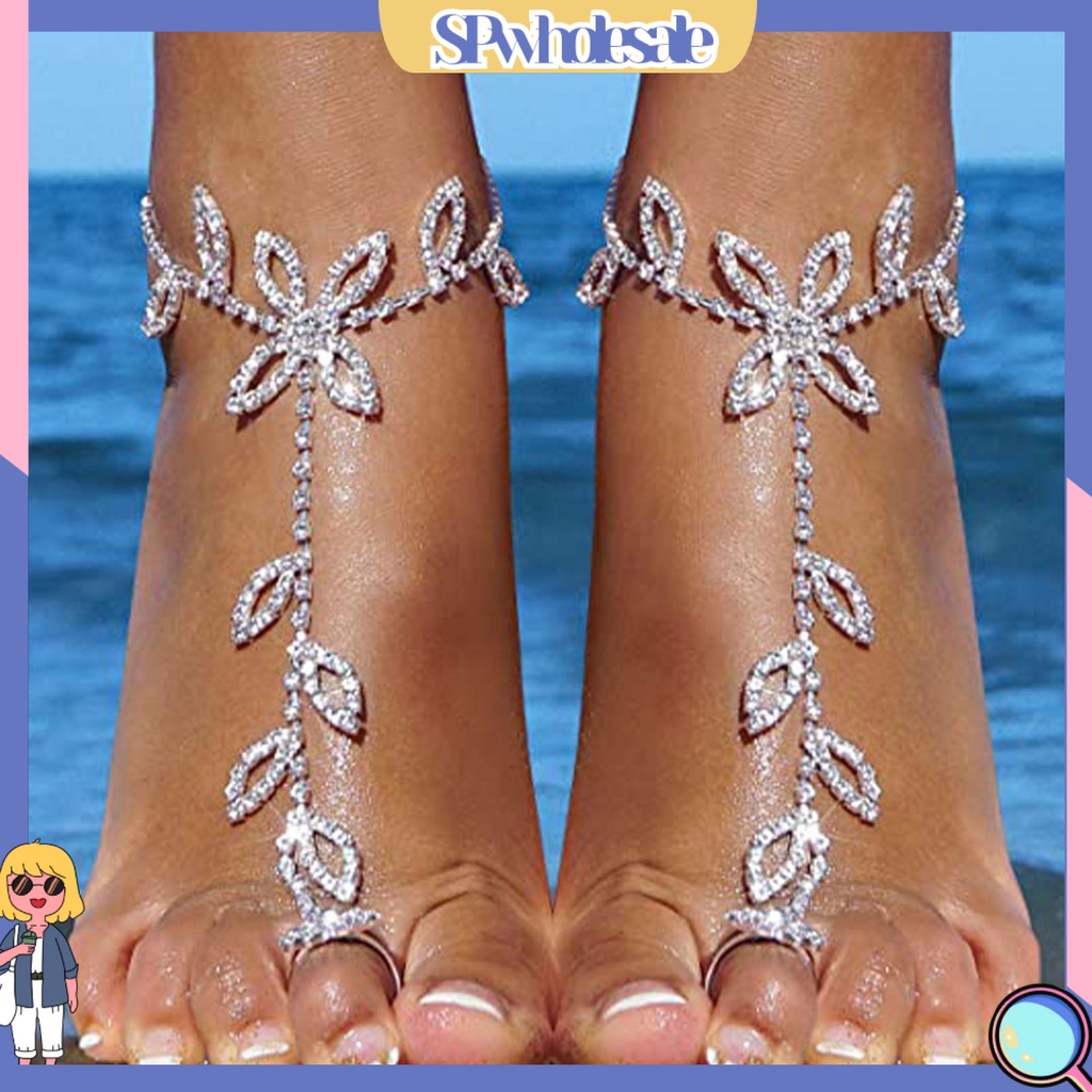 &lt;SPwholesale&gt; Dây Nối Dài Chân Hình Chiếc Lá Đính Đá Lấp Lánh Có Thể Điều Chỉnh