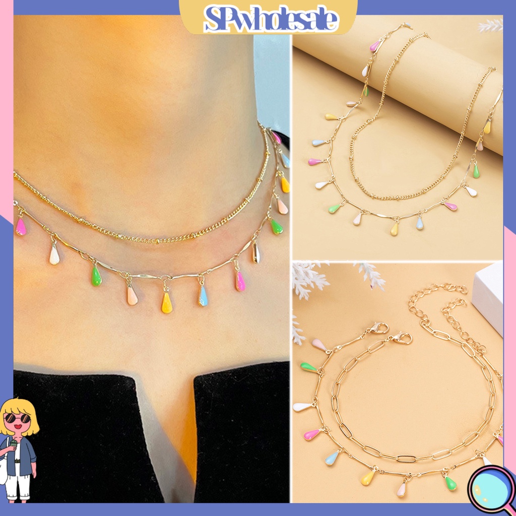 <SPwholesale> Set 2 Vòng cổ Hình Giọt Nước Nhiều Màu Sắc Giàu Có Kẹp Hình Dạng Tôm Hùm Trang Trí Di Động Dễ Phối Đồ Cho Nữ