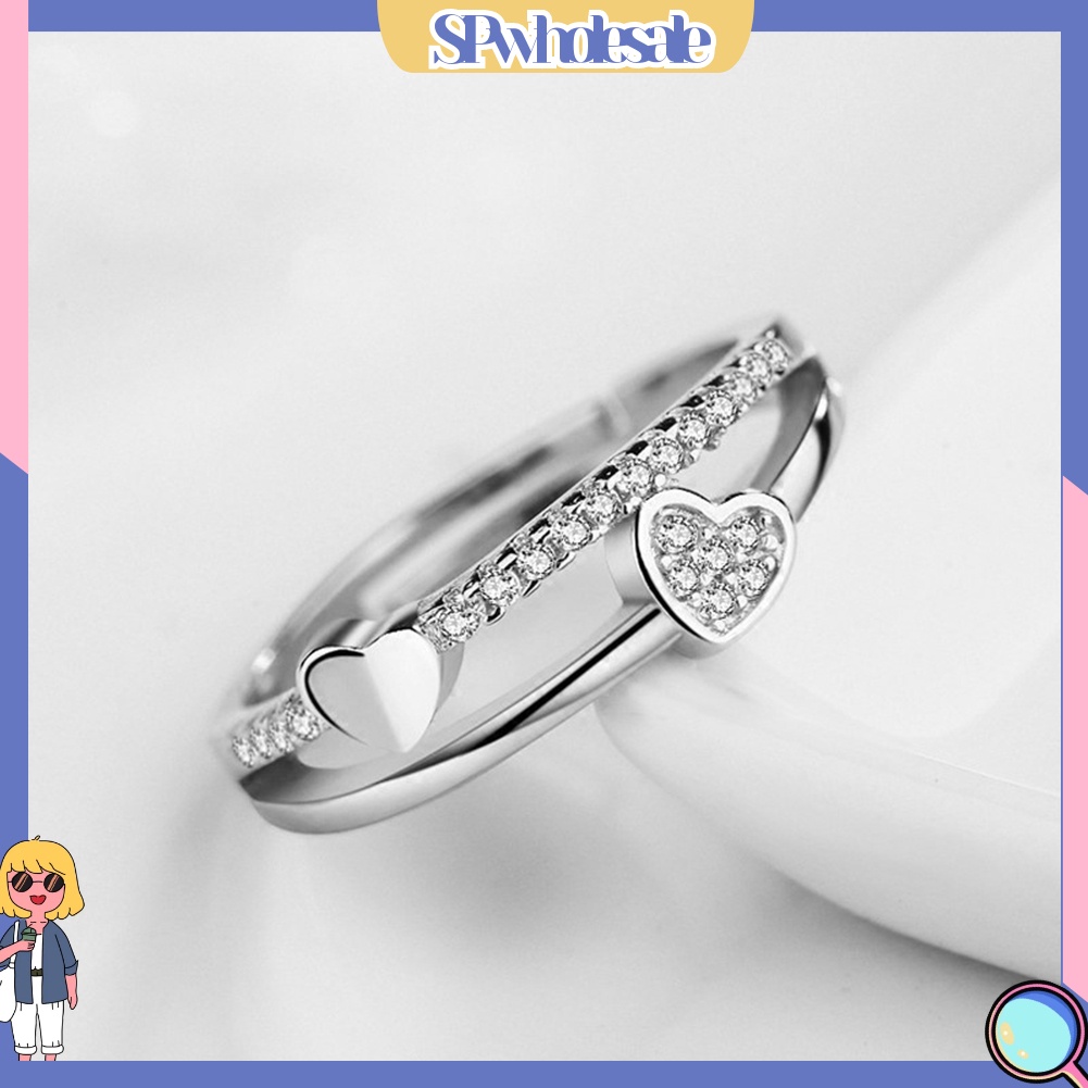 <SPwholesale> Nhẫn Hở Hai Đầu Hình Trái Tim Đính Đá Thời Trang Cho Nữ