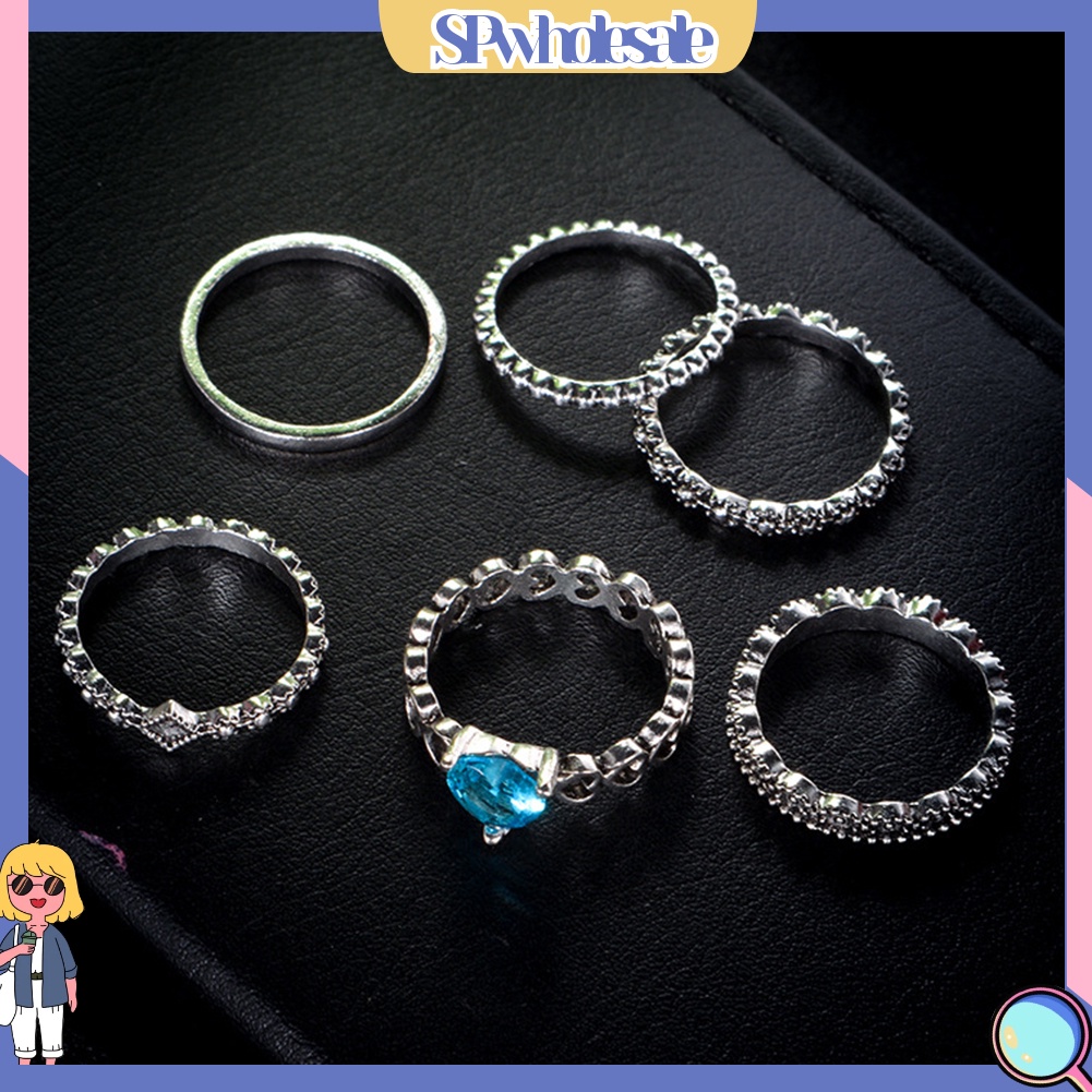 <SPwholesale> Set 6 Nhẫn Đốt Ngón Tay Nhiều Kiểu Đính Đá Phong Cách Boho