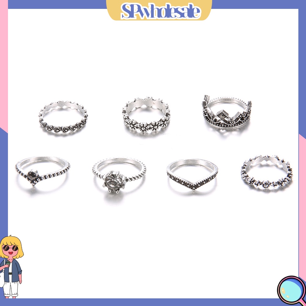 <SPwholesale> Set 7 Nhẫn Đeo Khớp Ngón Tay Phong Cách Bohemia Vintage Cho Nữ