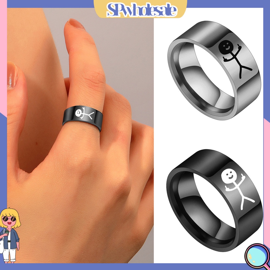<SPwholesale> Nhẫn Cặp Đôi Bằng Thép Titan Bóng Thời Trang Vẽ Tay Graffiti Cho Nữ Dự Tiệc