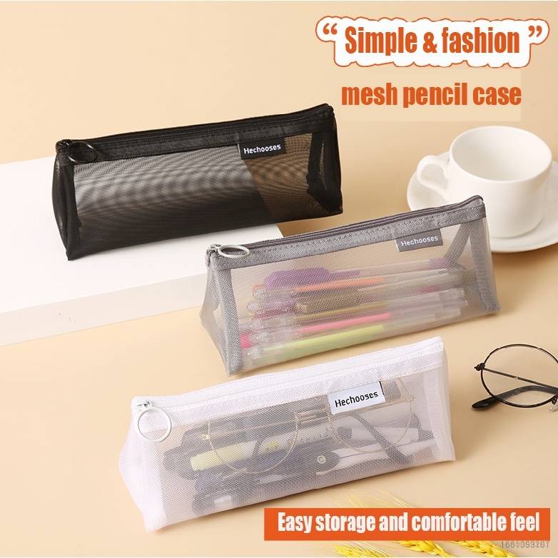 Túi Đựng Bút YT2 Bằng Nilon Trong Suốt Hình Tam Giác 3D Đơn Giản Có Khóa Kéo Phong Cách Hàn Quốc