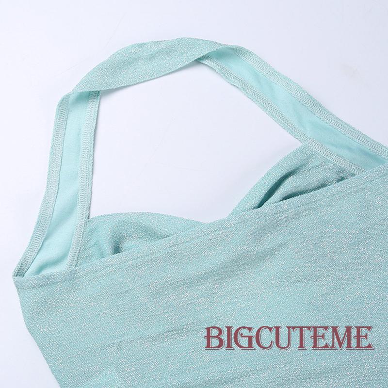 [] - Áo Không Tay Hở Vai Cắt Xẻ Cổ Ngắn Màu Xanh Lá / Hồng Dành Cho Nữ Đi Tiệc Đường Phố Mặc Thường Ngày