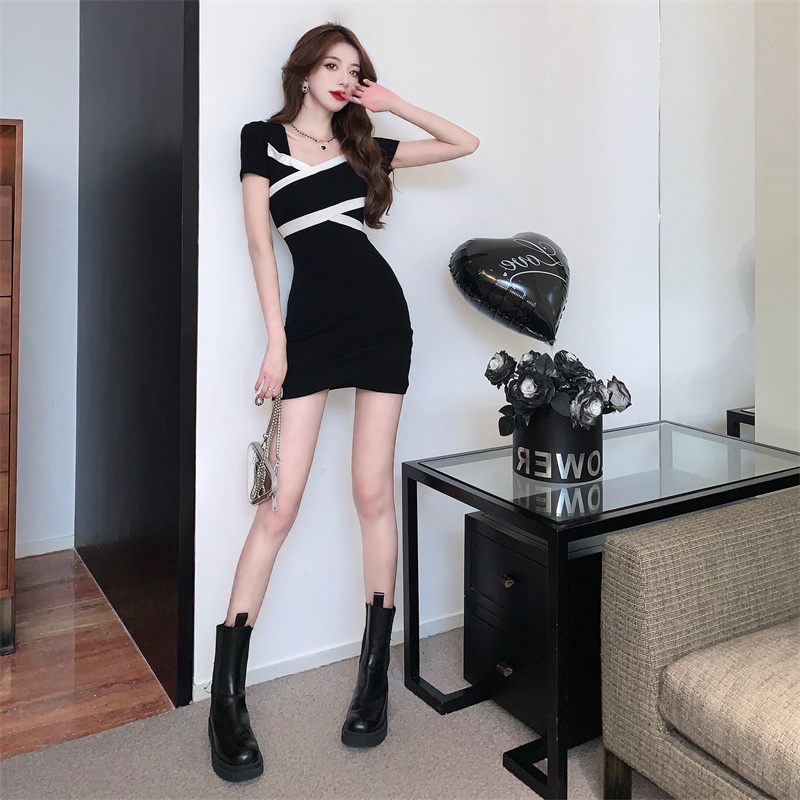 Đầm Đen Tay Ngắn Dáng Ôm Thời Trang Mùa Hè Cho Nữ Đen chặt chẽ váy đám cưới bên đi đến quán bar cho sự kiện hka091