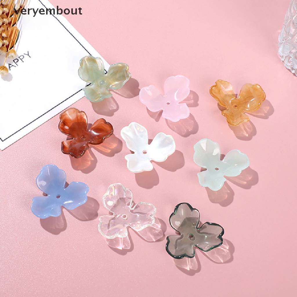 Set 10 Hạt Ngọc Trai Giả Hình Cánh Hoa Bằng Acrylic Kích Thước 39x36mm Dùng Trang Trí Quần Áo