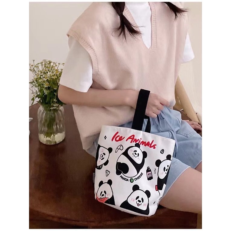 Túi Xách Canvas In Hình Gấu Trúc Dễ Thương Chất Lượng Cao