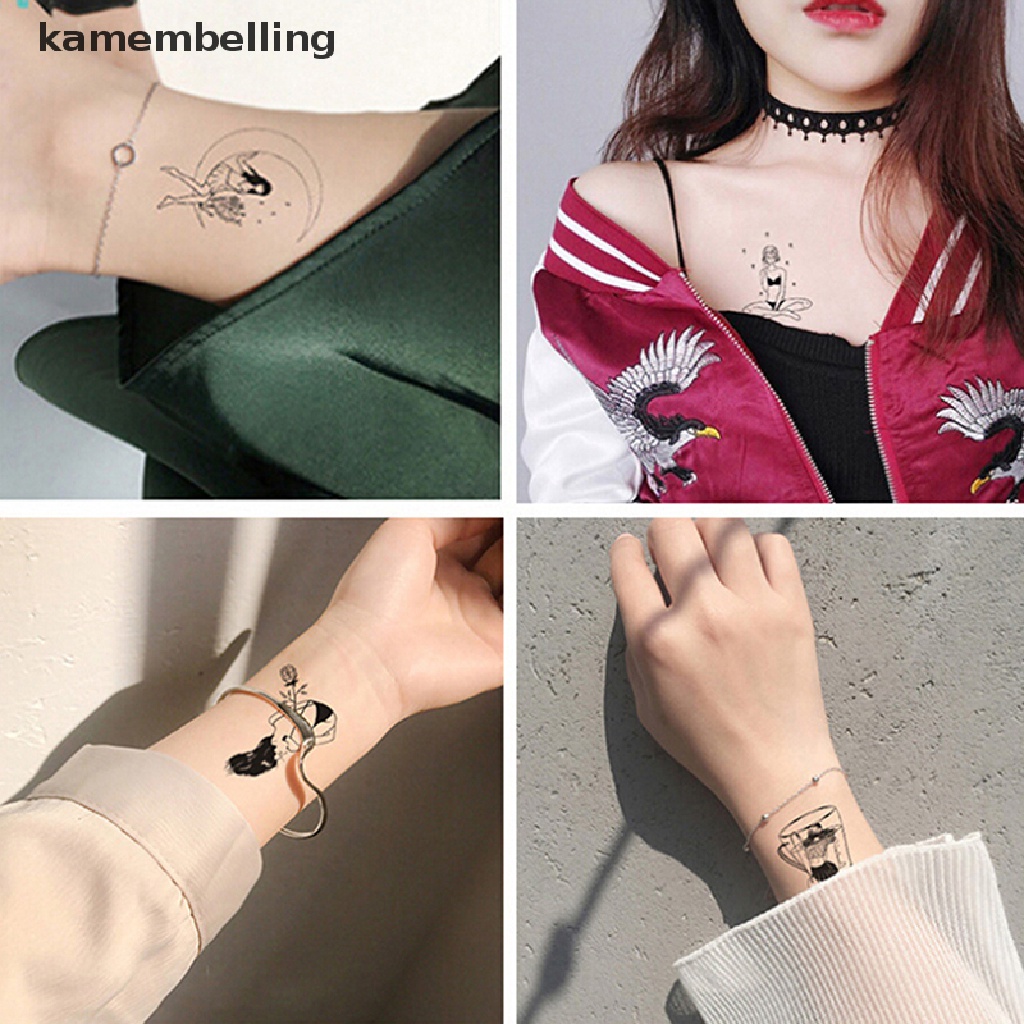 Kamembelling Set 5 Tấm Hình Xăm Dán Họa Tiết Trắng Đen Phong Cách Vintage