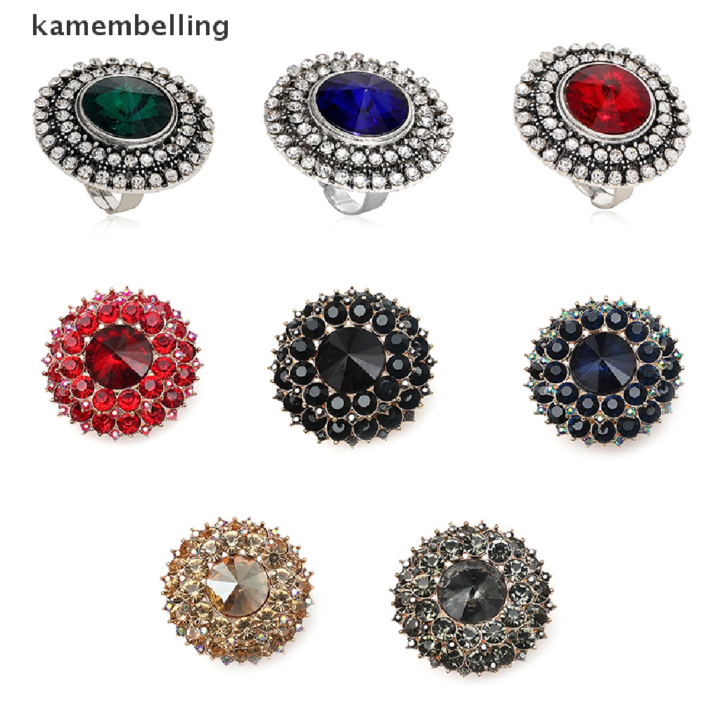 Nhẫn Mặt Tròn Lớn Đính Đá Pha Lê Phong Cách Boho Cổ Điển Cho Nữ