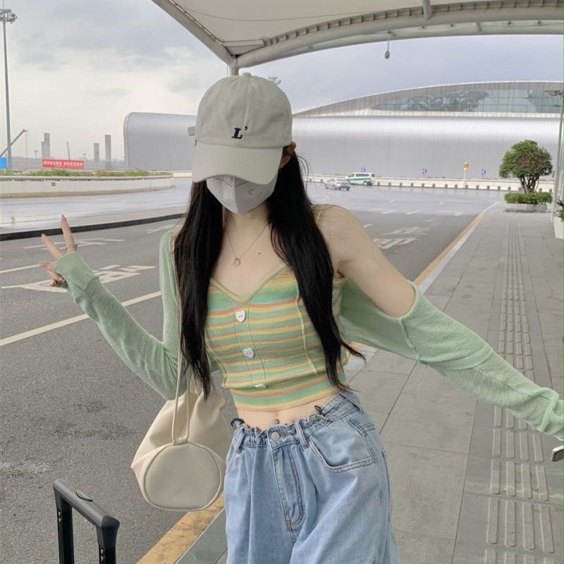COZOK Áo Dệt Kim Sát Nách Dáng Ôm Kẻ Sọc Cầu Vồng Thời Trang Quyến Rũ