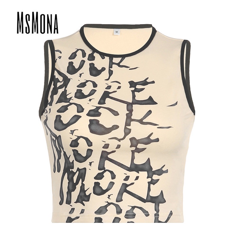 Áo Tank Top Sát Nách Cổ Tròn In Chữ Phối Màu Tương Phản Thời Trang 2023 Quyến Rũ Cho Nữ