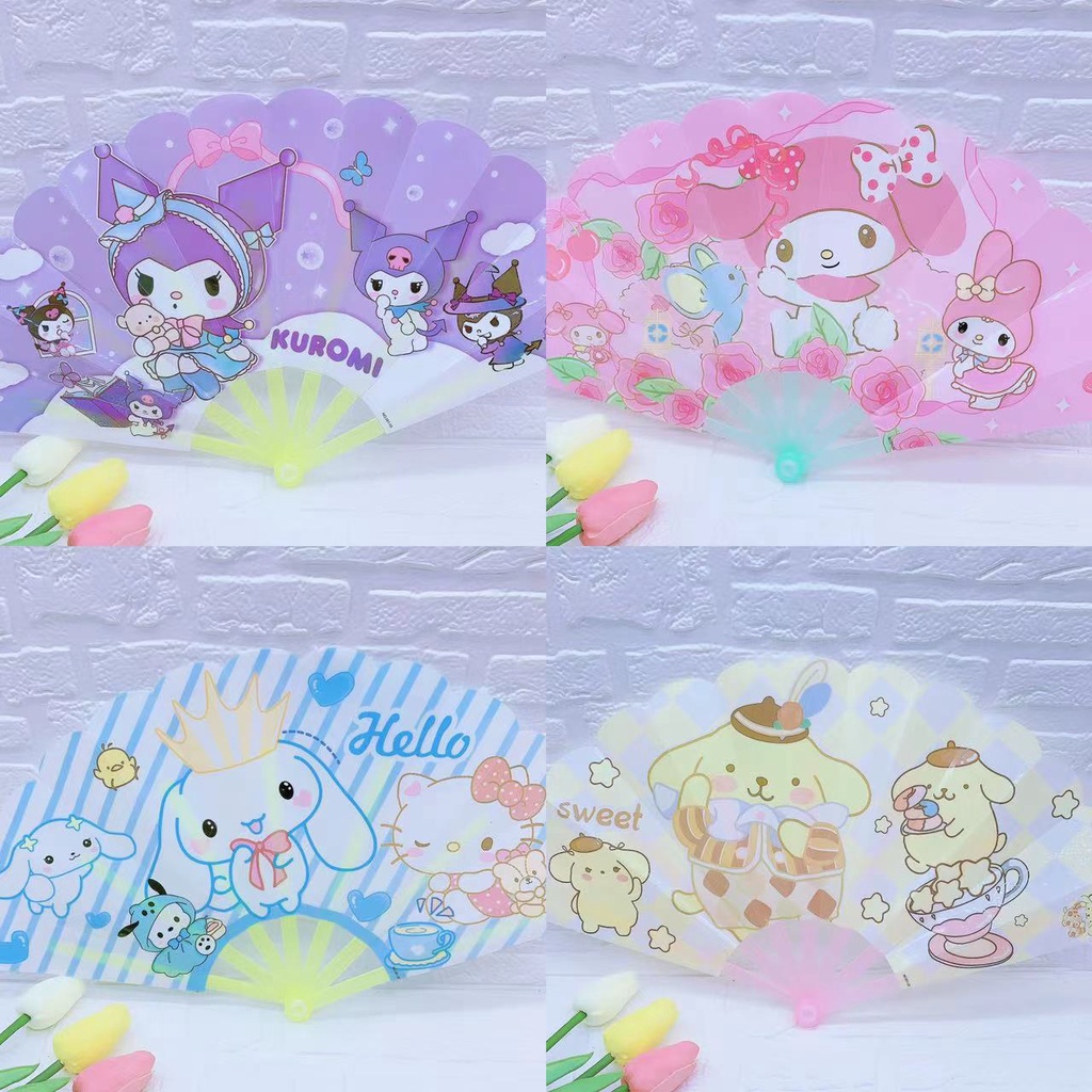 Sanrio Quạt Xếp Bằng Nhựa PP Cỡ Nhỏ 30% In Hình Cún Tai To Dễ Thương Cho Học Sinh