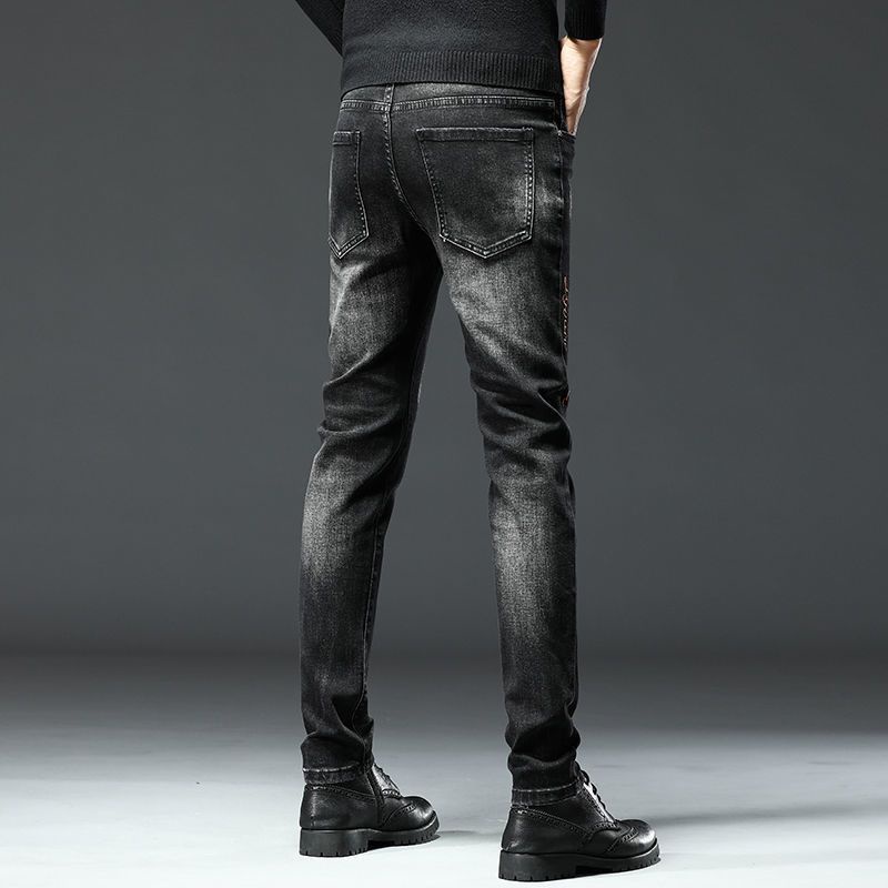 Quần Jean Nam Lưng Thun Ôm Chân Thêu Họa Tiết Phong Cách Châu Âu Thời Trang Xuân Thu Mới