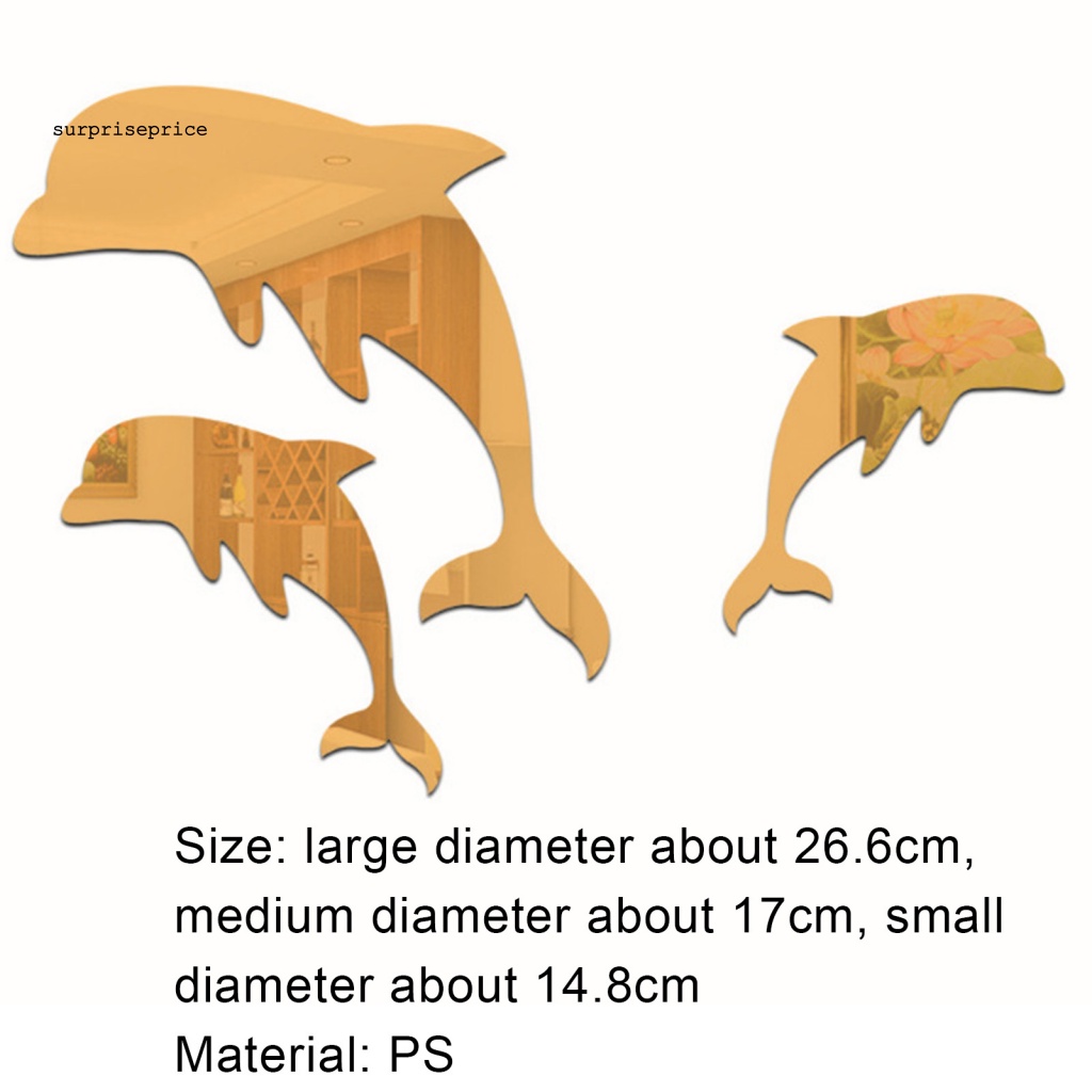 Set 3 Sticker Dán Tường Hình Cá Heo 3D Tráng Gương Độc Đáo Trang Trí Nhà Cửa