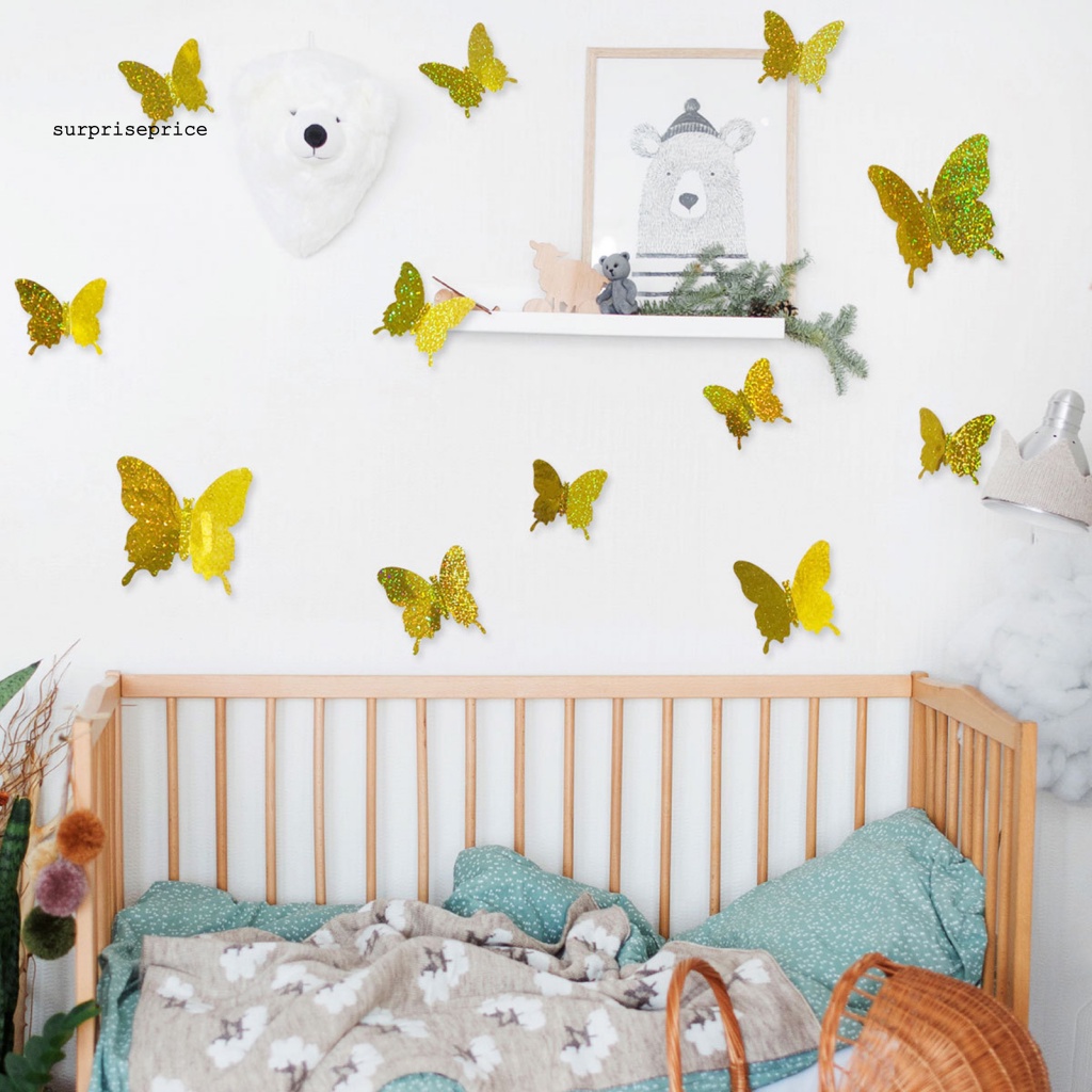 Bộ 12 Miếng Dán Tường Bằng PVC Hình Bướm 3D Độc Đáo Trang Trí Nhà Cửa