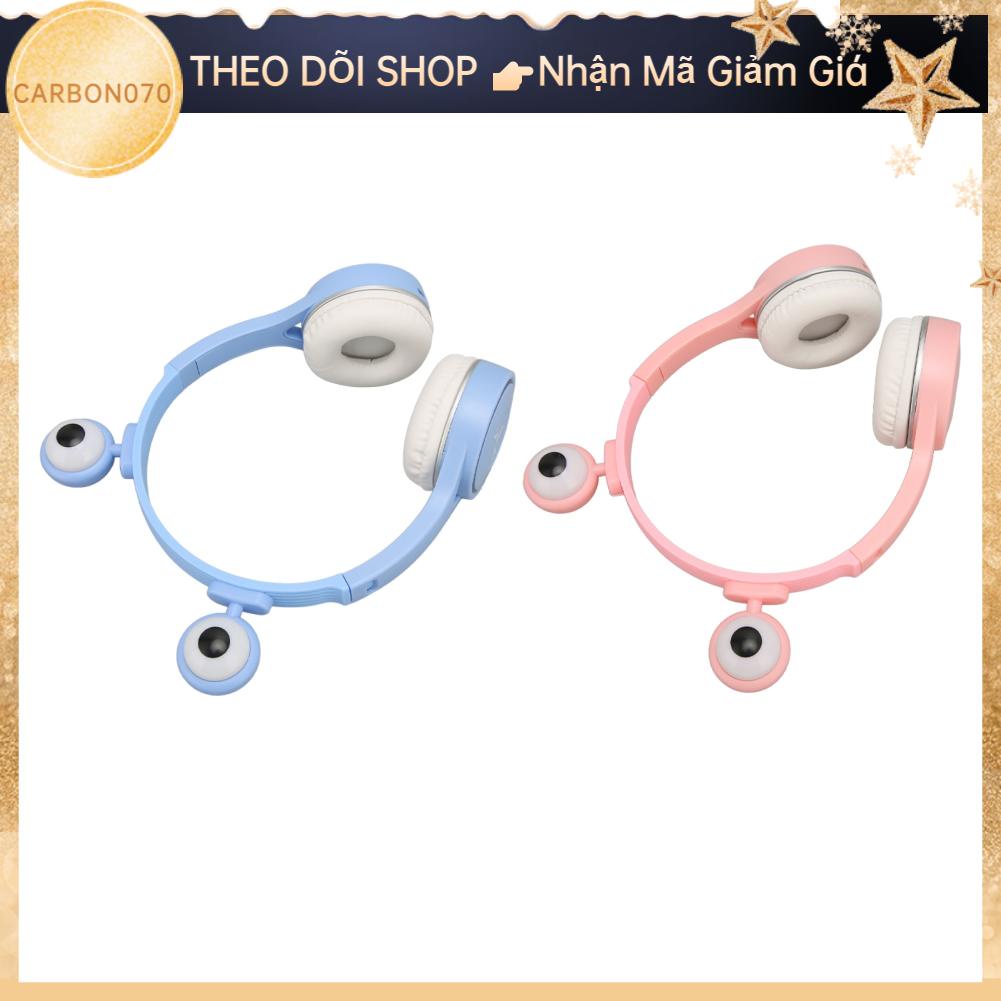 Carbon070 Tai nghe Bluetooth trẻ em hoạt hình đôi mắt to dễ thương cho có micrô đèn LED