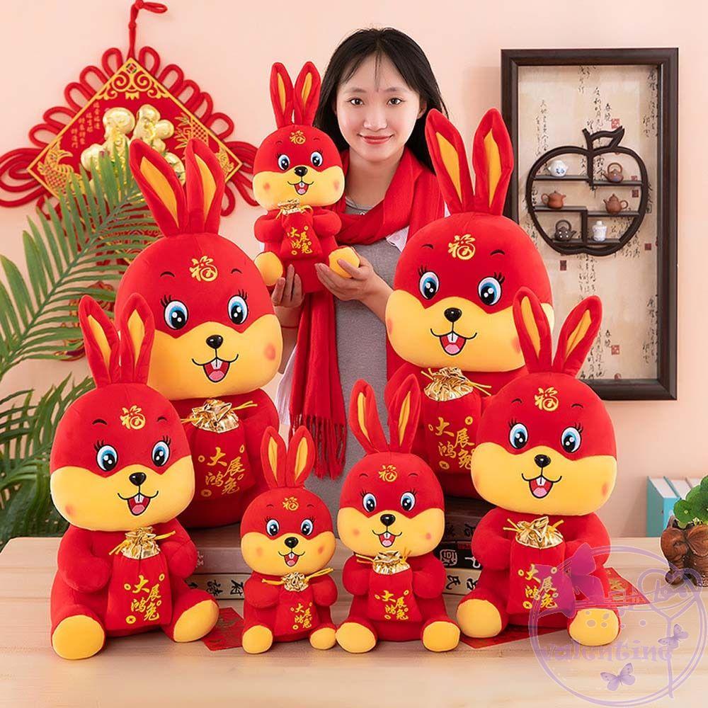 Thỏ Nhồi Bông May Mắn Phong Cách Trung Hoa Dễ Thương Dùng Trang Trí Nhà Cửa