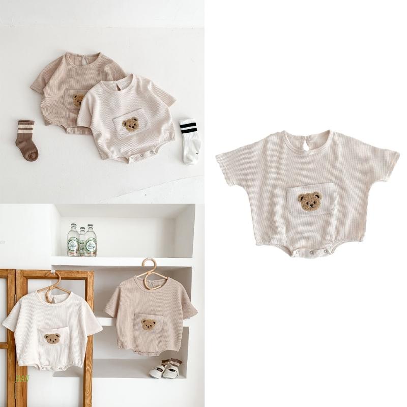 Han Baby Waffle Áo Liền Quần Ngắn Tay Quấn Hông Thân Thiện Với Làn Da Trung Tính Thời Trang Mùa Hè Cho Bé Trai Bé Gái Sơ Sinh