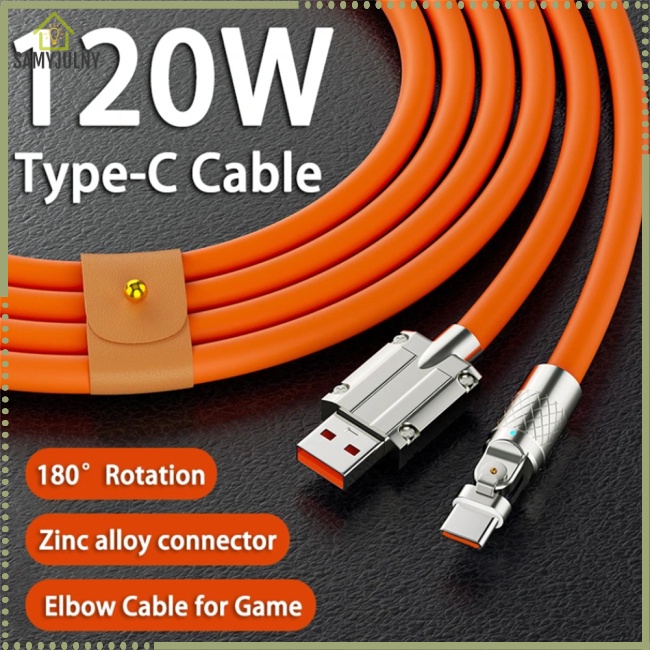 Dây Cáp Sạc Nhanh Usb Loại C 180 Độ 120w 6A Có Đèn Led Dành Cho Điện Thoại