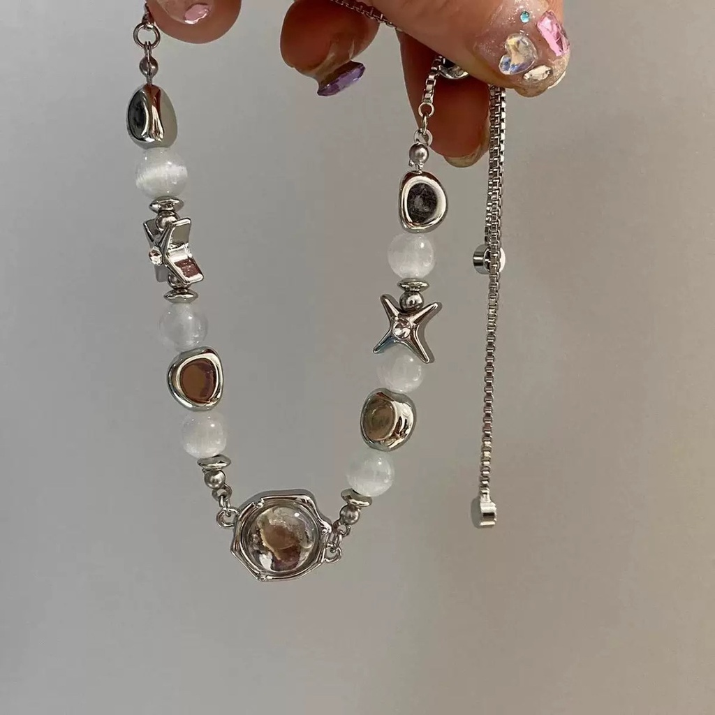 Vòng Tay Chuỗi Hạt Hình Ngôi Sao Màu Bạc Thời Trang Cho Nữ