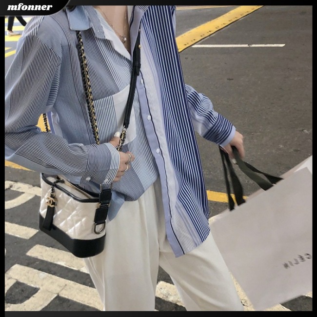 Áo Sơ Mi Nữ Tay Dài Dáng Rộng Họa Tiết Kẻ Sọc Thời Trang