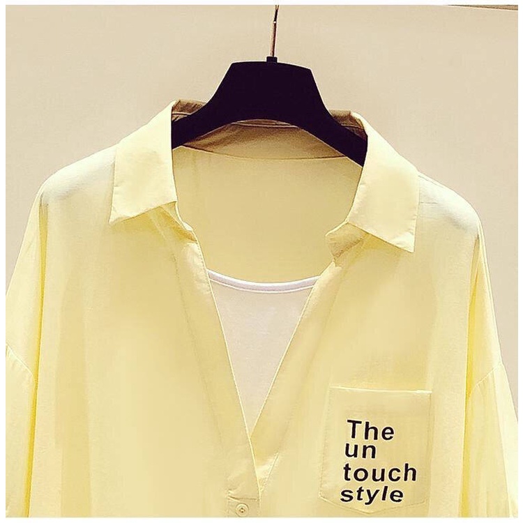 Áo Sơ Mi Nữ Ngắn Tay Dáng Rộng Màu Vàng Phong Cách Hàn Quốc Thời Trang Mới 2023