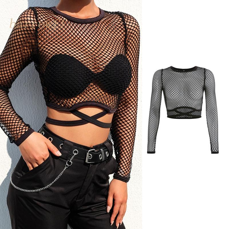 Áo Crop Top Lưới Tay Dài Xuyên Thấu Buộc Dây Sau Lưng Thời Trang Mùa Hè Cho Nữ