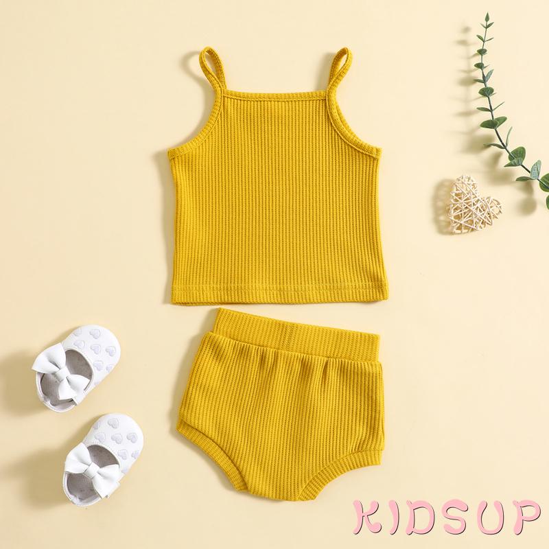 Bộ Áo Hai Dây + Quần Sooc Lưng Thun Thời Trang Mùa Hè Xinh Xắn Cho Bé Gái 1 Tuổi
