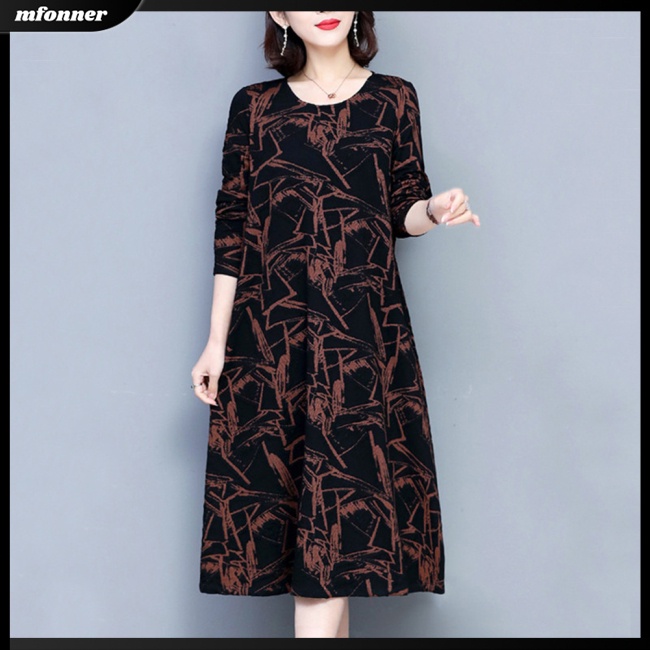 Đầm Tay Dài Cổ Tròn In Họa Tiết Đơn Giản Thời Trang Dành Cho Nữ