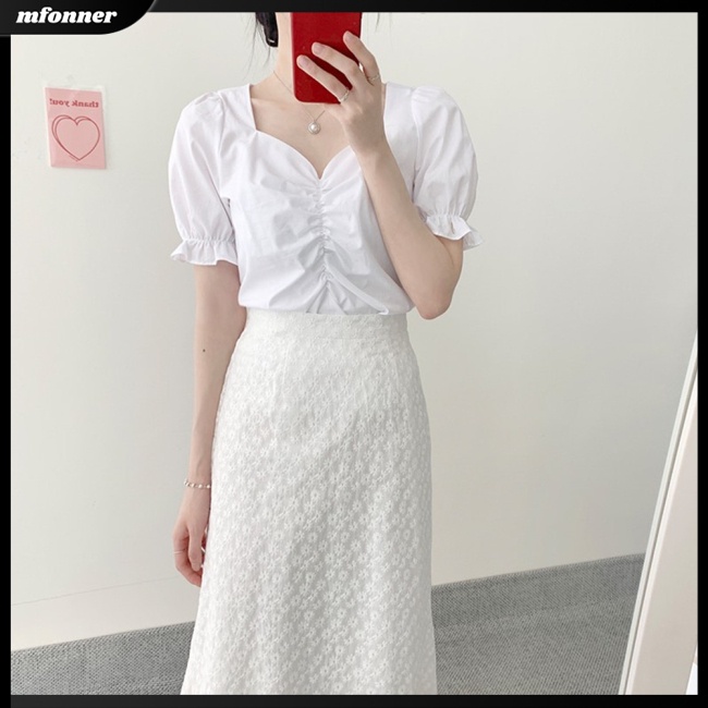 Áo Kiểu Tay Ngắn Phồng Cổ Vuông Thời Trang Mùa Hè Ngọt Ngào Dễ Thương Cho Nữ