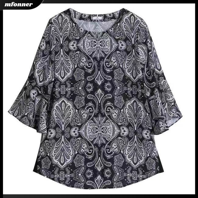 Áo Thun Tay Loe Cổ Tròn In Họa Tiết Retro Thời Trang Mùa Hè Cho Nữ