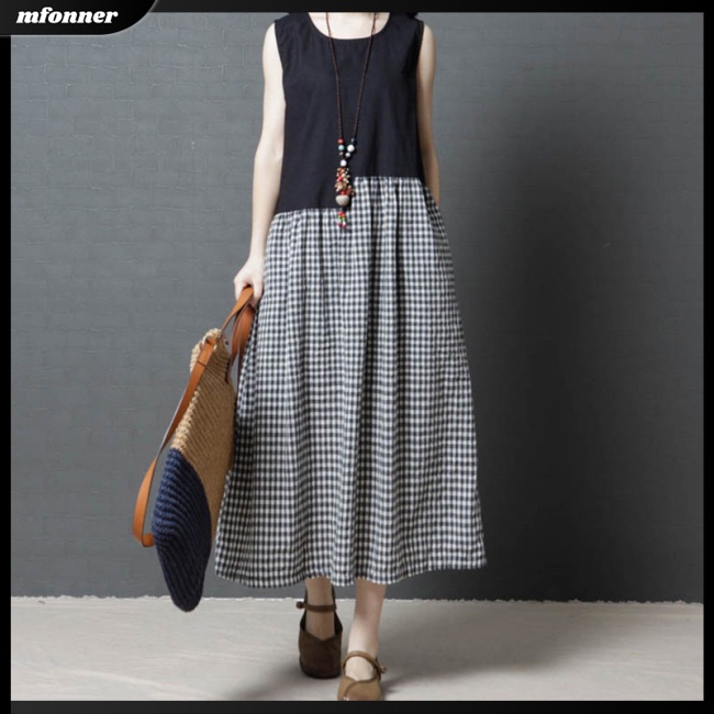 Đầm Sát Nách Cổ Tròn Dáng Rộng Cỡ Lớn Thời Trang Mùa Hè Cho Nữ