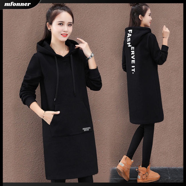 Đầm Hoodie Dáng Rộng Vải Nỉ Dày Dặn Ấm Áp Thời Trang Mùa Đông Cho Nữ