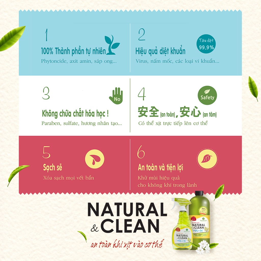 Xịt khử mùi diệt khuẩn Natural Clean | Tiêu diệt 99.9% vi khuẩn | 100% thiên nhiên