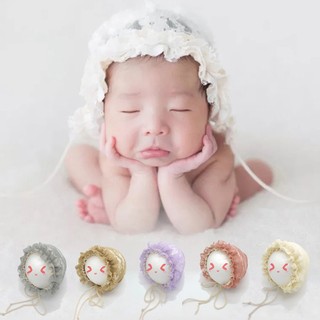 Mũ trùm đầu cột dây phối bèo dễ thương cho bé gái