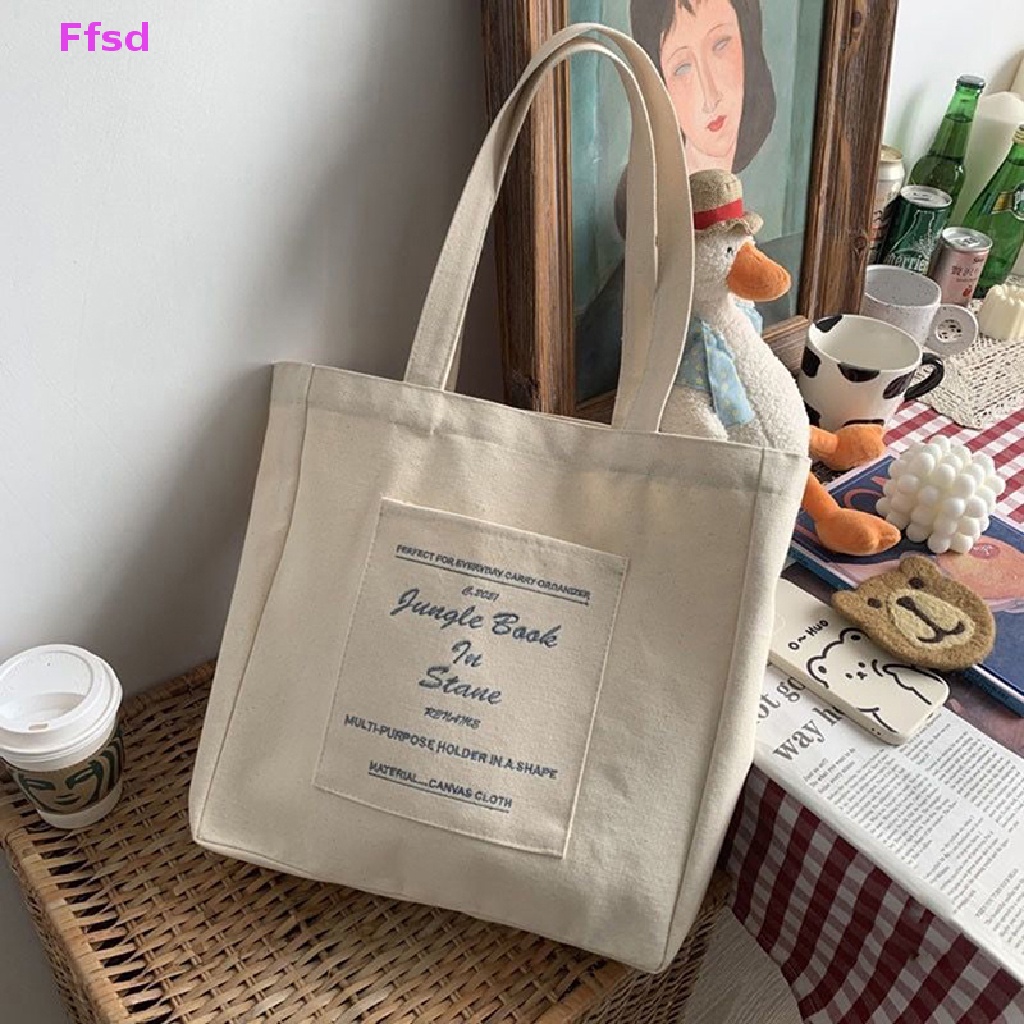 {Ffsd} Túi Xách Tote Đeo Vai Bằng Vải Bạt Cotton Sức Chứa Lớn Có Thể Tái Sử Dụng Cho Nữ * Bán Chạy
