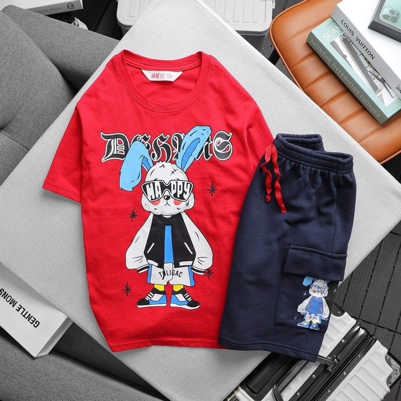 BỘ QUẦN ÁO BÉ TRAI TÚI HỘP SIZE ĐẠI 29-65kg ÁO COTTON QUẦN DA CÁ