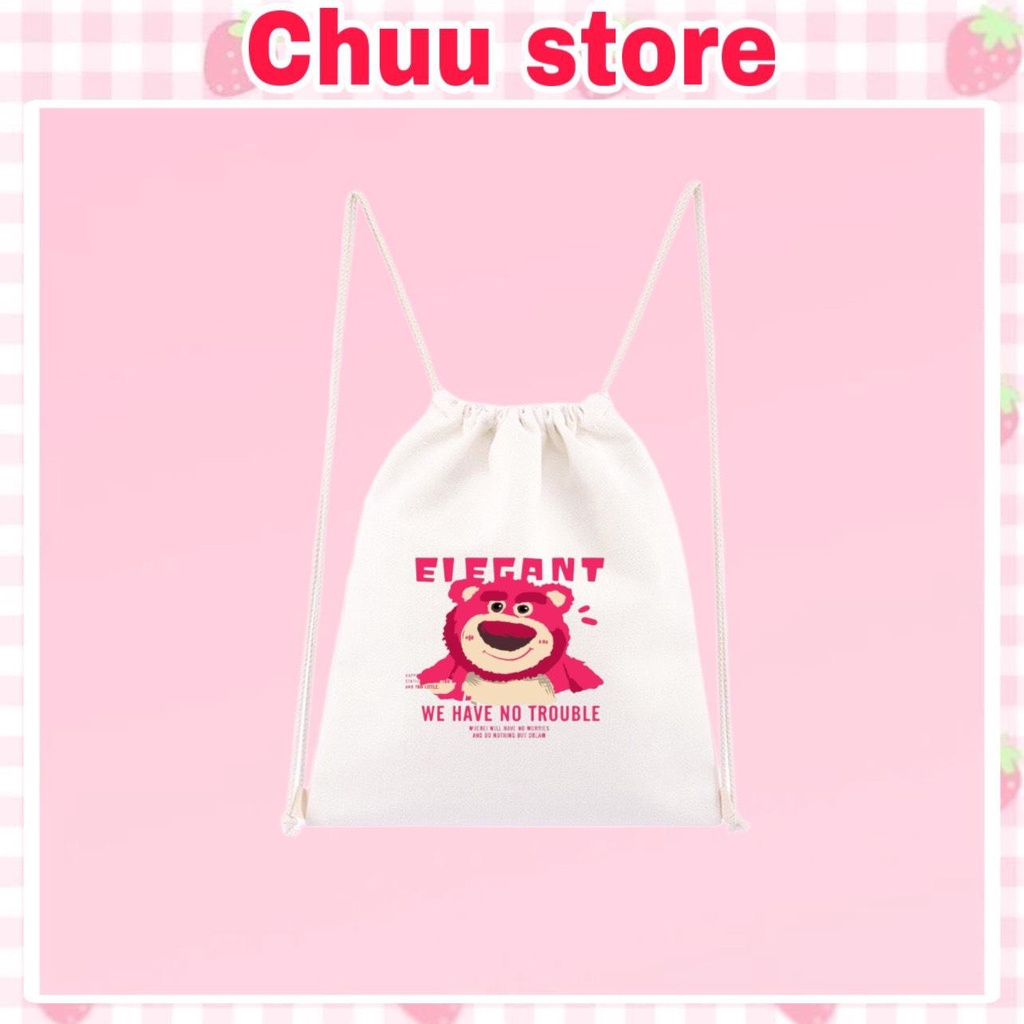 Balo Dây Rút Mini Gấu Dâu Đáng Yêu Vải Canvas Style Ulzzang Hàn Quốc TGD04